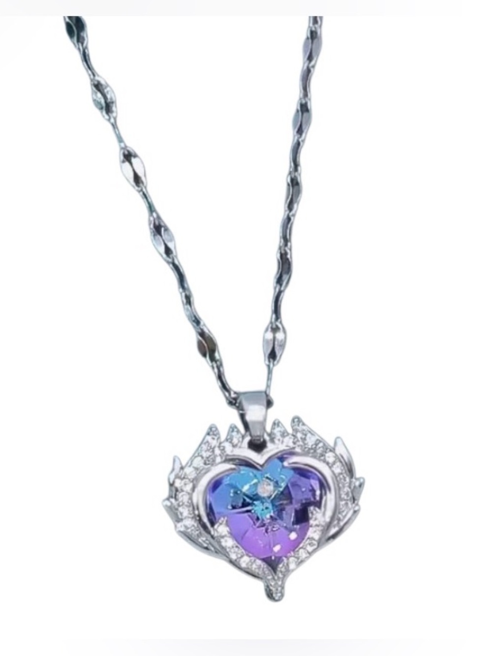 Heart of the Ocean Silver Heart Pendant Necklace with Blue-Purple Crystal - Picture 7 of 11